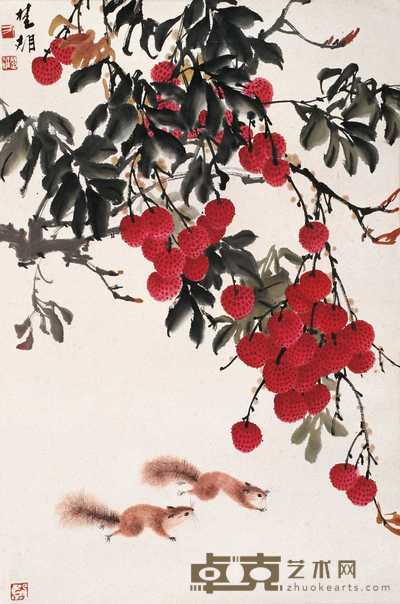 方楚雄 荔枝松鼠 立轴 68×45cm